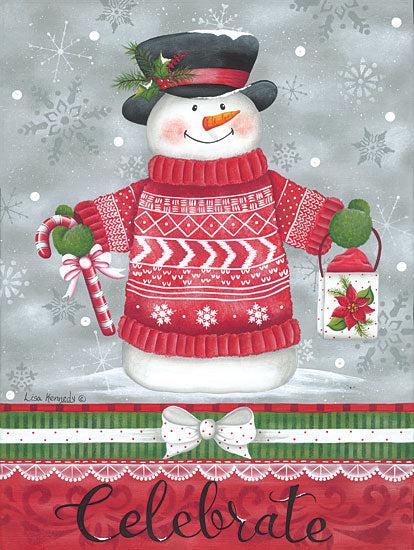 Lisa Kennedy KEN1261 - KEN1261 - Red Sweater Snowman - 12x16 Snowman, Winter, Christmas, Holidays, Celebrate, Typography, Signs, Textual Art, Sweater, Red & White, Top Hat, Snowflakes, Patterns from Penny Lane