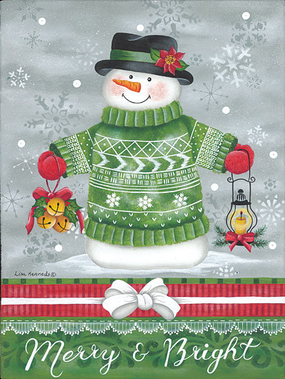 Lisa Kennedy KEN1262 - KEN1262 - Green Sweater Snowman - 12x16 Snowman, Winter, Christmas, Holidays, Merry & Bright, Typography, Signs, Textual Art, Sweater, Green & White, Top Hat, Snowflakes, Patterns from Penny Lane