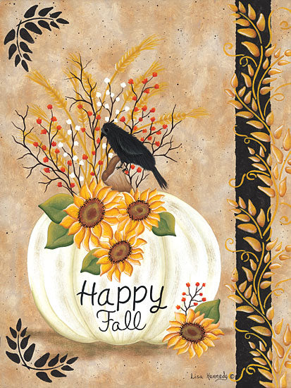 Lisa Kennedy KEN1264 - KEN1264 - Happy Fall - 12x16 Fall, Still Life, White Pumpkin, Sunflowers, Happy Fall, Typography, Signs, Textual Art, Black Crow, Berries, Wheat from Penny Lane