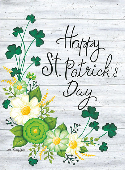 Lisa Kennedy KEN1288 - KEN1288 - Happy St. Patrick's Day - 12x16 St. Patrick's Day, Happy St. Patrick's Day, Typography, Signs, Textual Art, Shamrocks, Flowers, Floral Swag from Penny Lane