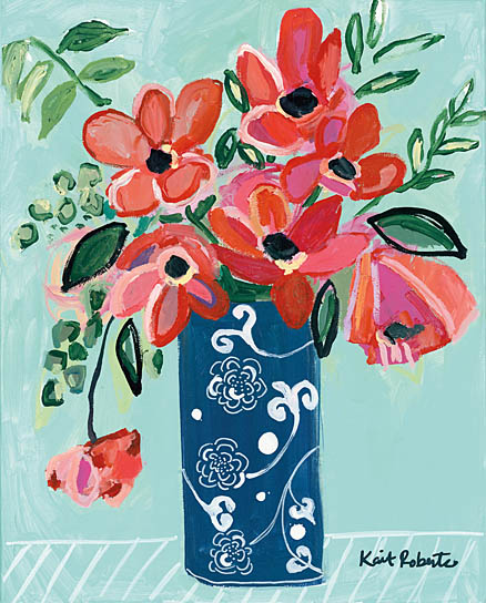 Kait Roberts KR176 - KR176 - In a Blue Moon - 12x16 Blue & White Vase, Flowers, Red Flowers, Bouquet, Blooms from Penny Lane
