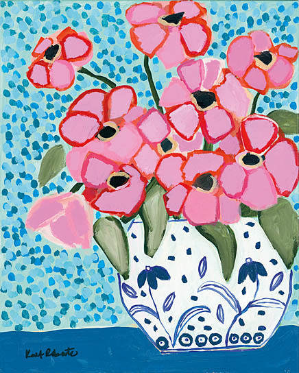 Kait Roberts KR177 - KR177 - Fancy That - 12x16 Blue & White Vase, Flowers, Pink Flowers, Abstract from Penny Lane
