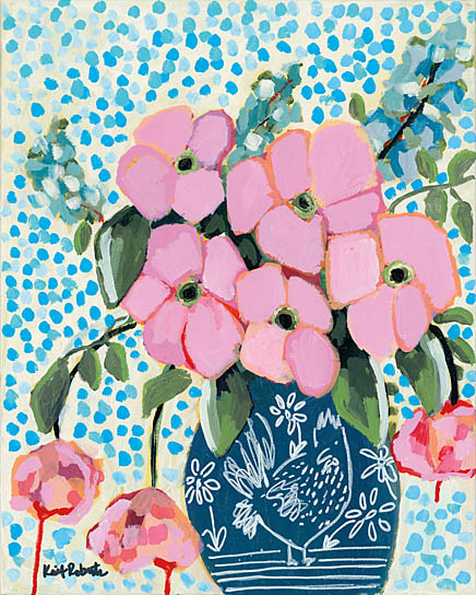Kait Roberts KR178 - KR178 - The Hen Jar - 12x16 Blue & White Vase, Flowers, Pink Flowers, Abstract from Penny Lane