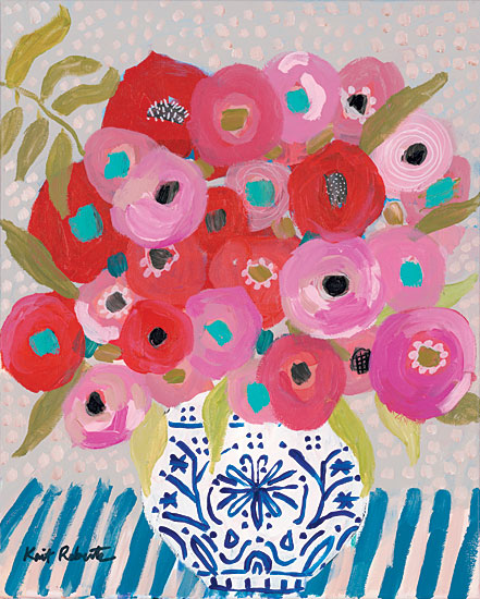 Kait Roberts KR221 - KR221 - Bless You   - 12x16 Blue & White Vase, Flowers, Red Flowers, Bouquet, Blooms from Penny Lane