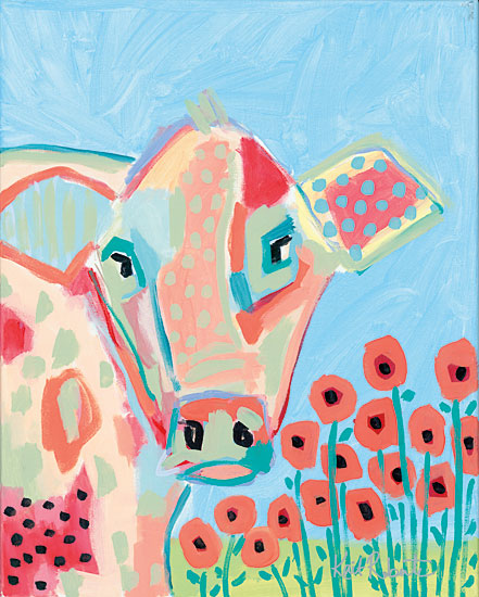 Kait Roberts KR303 - KR303 - Willa with Poppies   - 12x16 Abstract, Cow, Flowers, Poppies from Penny Lane