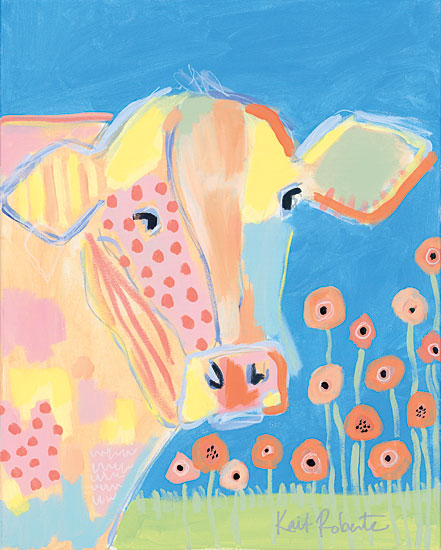 Kait Roberts KR304 - KR304 - Kirby in the Field   - 12x16 Abstract, Cow, Flowers, Poppies from Penny Lane