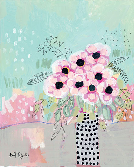 Kait Roberts KR446 - KR446 - Dots & Flowers   - 12x16 Abstract, Flowers, Pink Flowers, Vase from Penny Lane