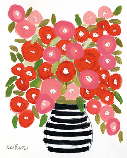 Kait Roberts KR467 - KR467 - Poppies in Strawberry and Taffy - 12x16 Flowers, Abstract, Red and Pink Flowers, Black Striped Vase, Bouquet, Blooms, Summer from Penny Lane