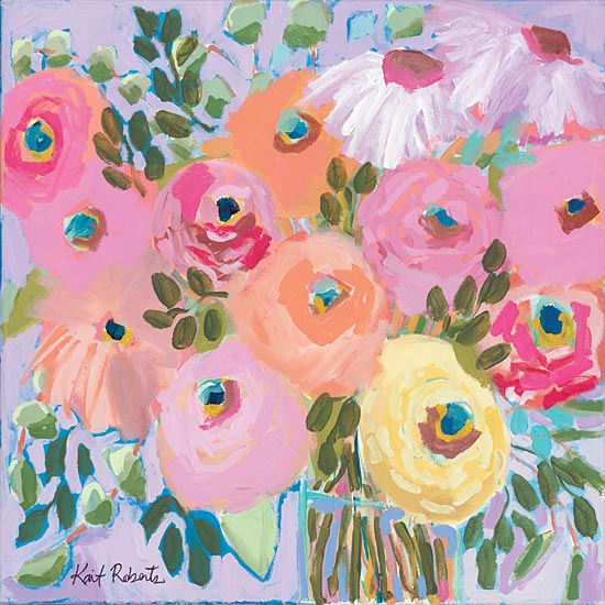 Kait Roberts KR505 - KR505 - Lunch with Maxine - 12x12 Flowers, Pink, Peach, Yellow Flowers, Vase, Abstract from Penny Lane