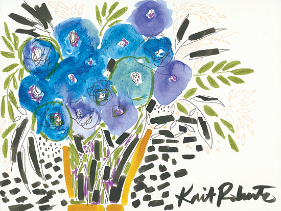 Kait Roberts KR536 - KR536 - Singing the Blues - 16x12 Blue Flowers, Flowers, Vase, Abstract, Bouquet, Blooms from Penny Lane