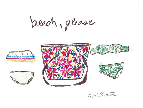 Kait Roberts KR645 - KR645 - Beach, Please - 16x12 Signs, Typography, Bathing Suits, Floral Bag from Penny Lane