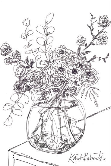 Kait Roberts KR731 - KR731 - From the Garden - 12x18 Abstract, Flowers, Bouquet, Sketch, Black & White from Penny Lane