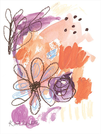 Kait Roberts KR774 - KR774 - Pretty As Pretty Is - 12x16 Abstract, Flowers, Brush Strokes, Purple, Peach, Sketch from Penny Lane