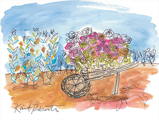 Kait Roberts KR776 - KR776 - Grandad's Garden - 16x12 Garden, Wheelbarrow, Flowers, Flower Garden, Abstract, Spring, Seasons from Penny Lane