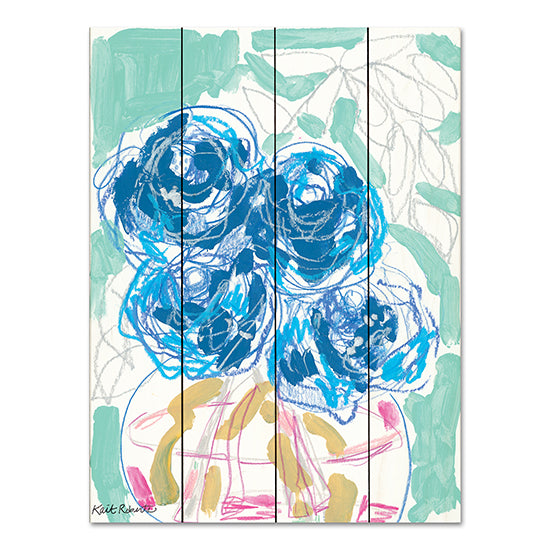 Kait Roberts KR788PAL - KR788PAL - Nightstand Blooms in Water - 12x16 Abstract, Flowers, Bouquet, Sketch, Blue Flowers, Vase, Contemporary from Penny Lane