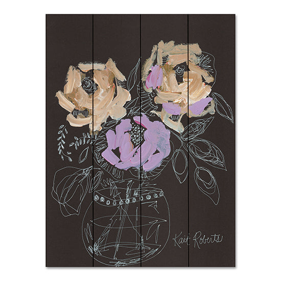 Kait Roberts KR794PAL - KR794PAL - Swooning for You - 12x16 Abstract, Flowers, Gold Flowers, Purple Flowers, Sketch, Black Background, Contemporary from Penny Lane