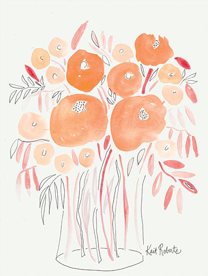 Kait Roberts KR805 - KR805 - Guava Blooms and Bubblegum Leaves    - 12x16 Abstract, Flowers, Orange Flowers, Bouquet, Vase, Autumn Colors, Botanical from Penny Lane