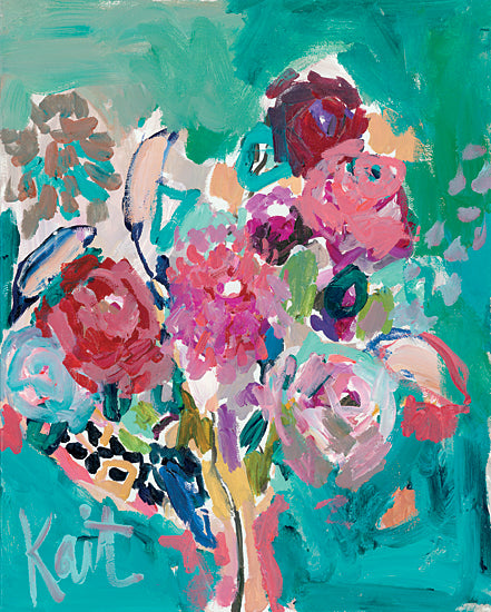 Kait Roberts KR815 - KR815 - Plant Beauty - 12x16 Abstract, Flowers, Bouquet, Pink Flowers, Teal, Vase, Contemporary from Penny Lane