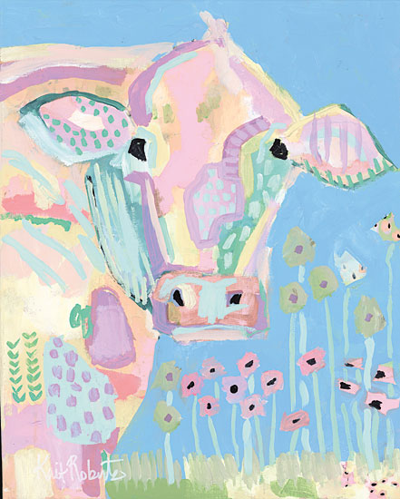 Kait Roberts KR819 - KR819 - Pastel Cow - 12x12 Abstract, Cow, Flowers, Neutral, Pastel, Farm from Penny Lane