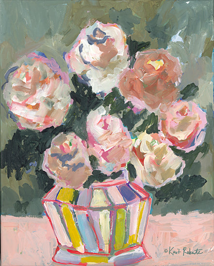 Kait Roberts KR829 - KR829 - Flowers for Brenda - 12x16 Abstract, Flowers, Vase, Dark Background, White and Pink Flowers, Contemporary from Penny Lane