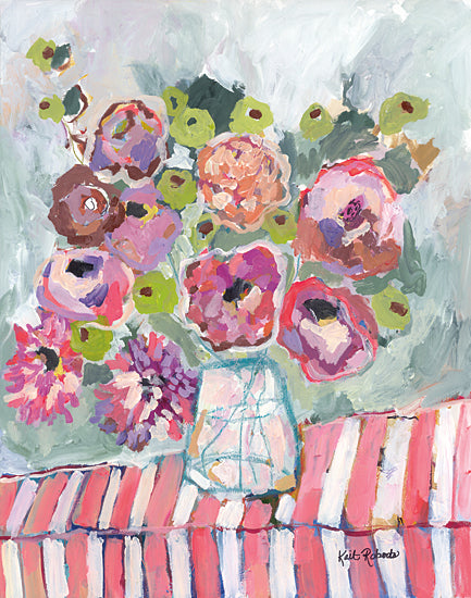 Kait Roberts KR831 - KR831 - They Can't Order Me to Stop Dreaming - 12x16 Abstract, Flowers, Bouquet, Tablecloth, Pink and Purple Flowers, Contemporary from Penny Lane