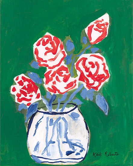 Kait Roberts KR841 - KR841 - Flowers for Jessica - 12x16 Abstract, Flowers, Vase, Red and White Flowers, Green Background, Contemporary from Penny Lane
