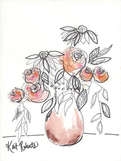 Kait Roberts KR862 - KR862 - Peach Bellini II - 12x16 Abstract, Flowers, Peach Flowers, Bouquet, Drawing Print, Fall, Contemporary from Penny Lane