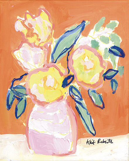 Kait Roberts KR881 - KR881 - Limeade - 12x16 Abstract, Flowers, Yellow Flowers, Pink Vase, Orange Background, Contemporary from Penny Lane