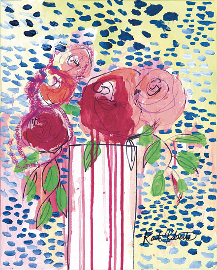 Kait Roberts KR883 - KR883 - From the Garden - 12x16 Abstract, Flowers, Pink Flowers, Tall Vase, Blue Brush Strokes, Contemporary from Penny Lane