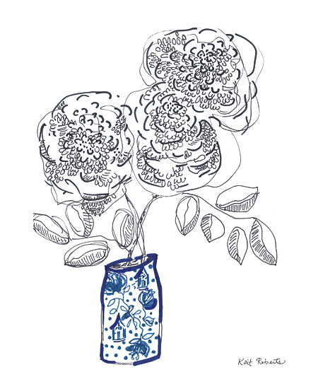 Kait Roberts KR885 - KR885 - I am Born and Raised - 12x16 Abstract, Flowers, Drawing Print, Blue & White Pottery Vase from Penny Lane
