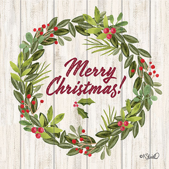 Kate Sherrill KS152 - KS152 - Merry Christmas Wreath    - 12x12 Christmas, Wreath, Signs, Typography, Christmas Ivy, Wood Planks from Penny Lane