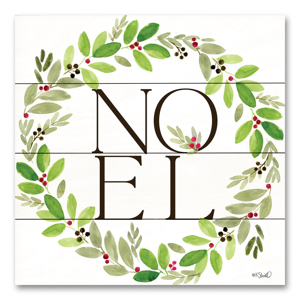 Kate Sherrill KS230PAL - KS230PAL - Noel Wreath - 12x12 Christmas, Holidays, Noel, Typography, Signs, Wreath, Greenery, Holly, Berries from Penny Lane