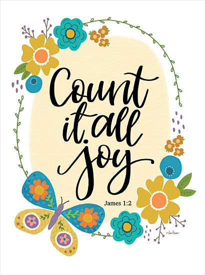 Lisa Larson LAR417 - LAR417 - Count It All Joy - 12x16 Count It All Joy, Wreath, Butterfly, Flowers, Bible Verse, James, Religious, Signs from Penny Lane