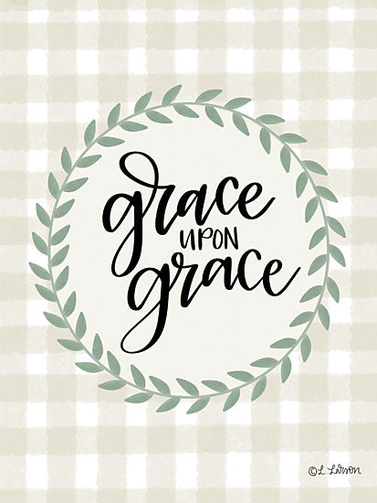Lisa Larson LAR470 - LAR470 - Grace upon Grace - 12x16 Grace Upon Grace, Wreath, Greenery, Plaid, Typography, Signs from Penny Lane