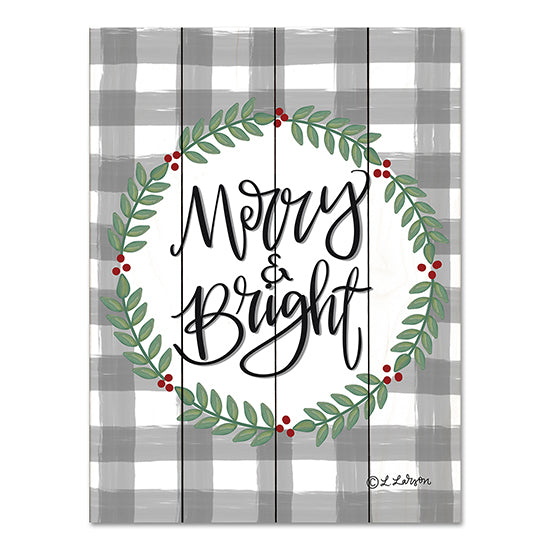 Lisa Larson LAR478PAL - LAR478PAL - Merry & Bright - 12x16 Merry & Bright, Christmas, Holidays, Wreath, Greenery, Berries, Plaid, Country, Typography, Signs from Penny Lane