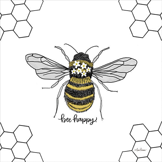 Lisa Larson LAR486 - LAR486 - Bee Happy - 12x12 Bee Happy, Bees, Honeycomb, Insects, Signs, Be Happy from Penny Lane