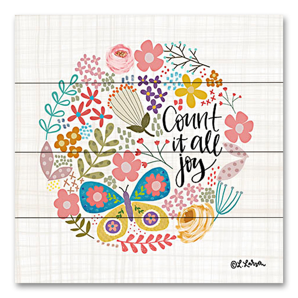Lisa Larson LAR523PAL - LAR523PAL - Count It All Joy - 12x12 Folk Art, Flowers, Butterfly, Count It All Joy, Typography, Signs, Colorful, Wildflowers, Greenery, Nature, Spring from Penny Lane