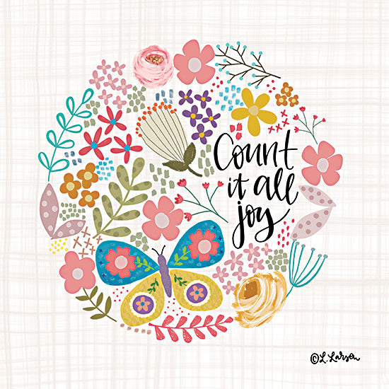 Lisa Larson LAR523 - LAR523 - Count It All Joy - 12x12 Folk Art, Flowers, Butterfly, Count It All Joy, Typography, Signs, Colorful, Wildflowers, Greenery, Nature, Spring from Penny Lane
