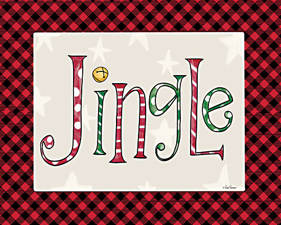 Lisa Larson LAR575 - LAR575 - Jingle - 16x12 Christmas, Holidays, Jingle, Typography, Signs, Textual Art, Black & Red Plaid Border, Stars from Penny Lane