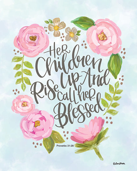 Lisa Larson  LAR591 - LAR591 - Blessed Mother - 12x16 Religious, Her Children Rise Up and Call her Blessed, Proverbs, Typography, Signs, Textual Art, Flowers, Pink Flowers, Spring, Cottage/Country from Penny Lane