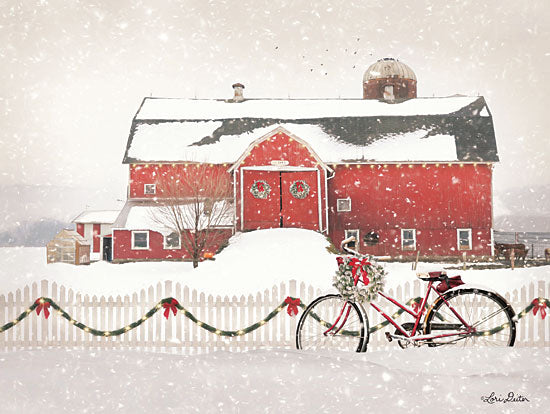 Lori Deiter LD1591 - LD1591 - Christmas Barn and Bike    - 16x12 Bicycle, Wreath, Fence, Barn, Snow, Silo from Penny Lane