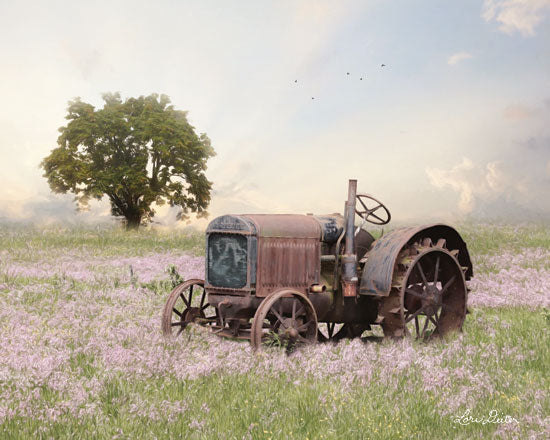 Lori Deiter LD1665 - LD1665 - Tractor at Sunset   - 16x12 Landscape, Tractor, Flower Field, Sunset, Tree from Penny Lane