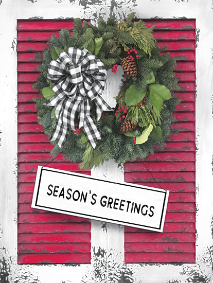 Lori Deiter LD1870 - LD1870 - Christmas Shutters with Wreath I - 12x16 Holidays, Shutters, Buffalo Plaid, Bow, Season's Greetings, Rustic, Wreath from Penny Lane