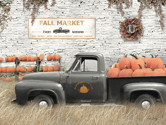 Lori Deiter LD1881 - LD1881 - Fall Pumpkin Market    - 16x12 Fall Market, Truck, Pumpkins, White Brick Wall, Wreath, Autumn, Farm from Penny Lane