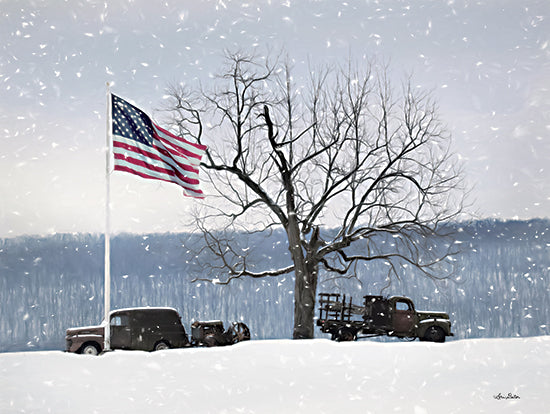 Lori Deiter LD2045 - LD2045 - Patriotic Farm Field - 16x12 American Flag, Tree, Winter, Truck, Antiques, Rustic from Penny Lane