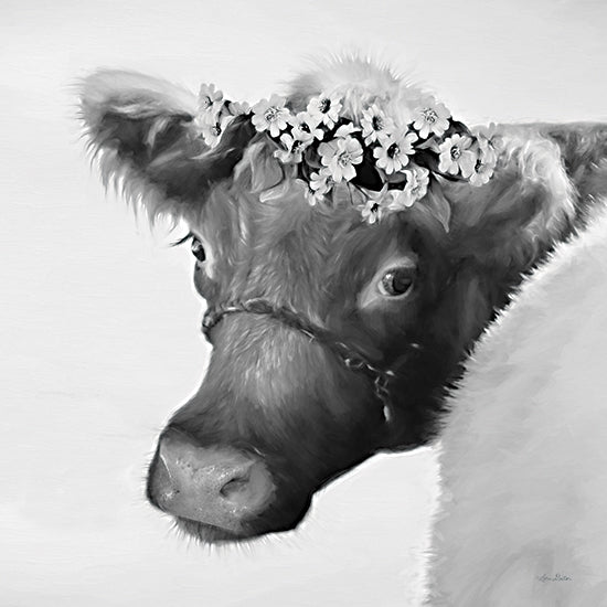 Lori Deiter LD2109 - LD2109 - Brown Cow with Flowers - 12x12 Cow, Brown Cow, Flowers, Floral Crown, Sepia, Photography from Penny Lane