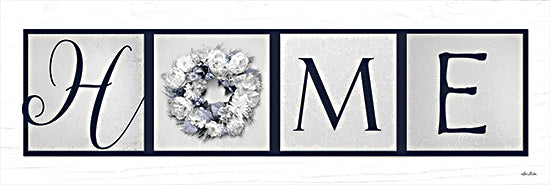 Lori Deiter LD2225A - LD2225A - Navy Blue Home - 36x12 Home, Flowers, Wreath, Block Letters, Family, Blue & White, Signs from Penny Lane