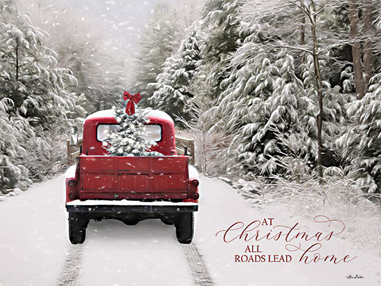 Lori Deiter LD2350 - LD2350 - At Christmas All Roads Lead Home - 16x12 Christmas, Holidays, At Christmas All Roads Lead Home, Typography, Signs, Textual Art, Photography, Truck, Red Truck, Winter, Snow, Road, Landscape, Trees, Christmas Tree from Penny Lane