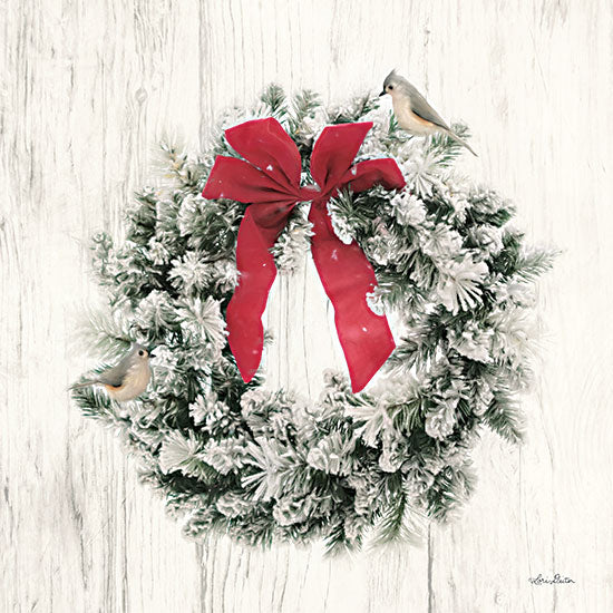 Lori Deiter LD2407 - LD2407 - Titmouse Christmas Wreath - 12x12 Holidays, Christmas, Wreath, Birds, Ribbon from Penny Lane
