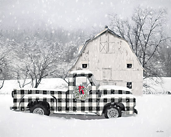 Lori Deiter LD2422 - LD2422 - Checkered Country Christmas    - 16x12 Christmas, Winter, Farm, Barn, Truck, Black & White Checkered Truck, Truck, Farmhouse/Country, Wreath, Photography, Snow from Penny Lane